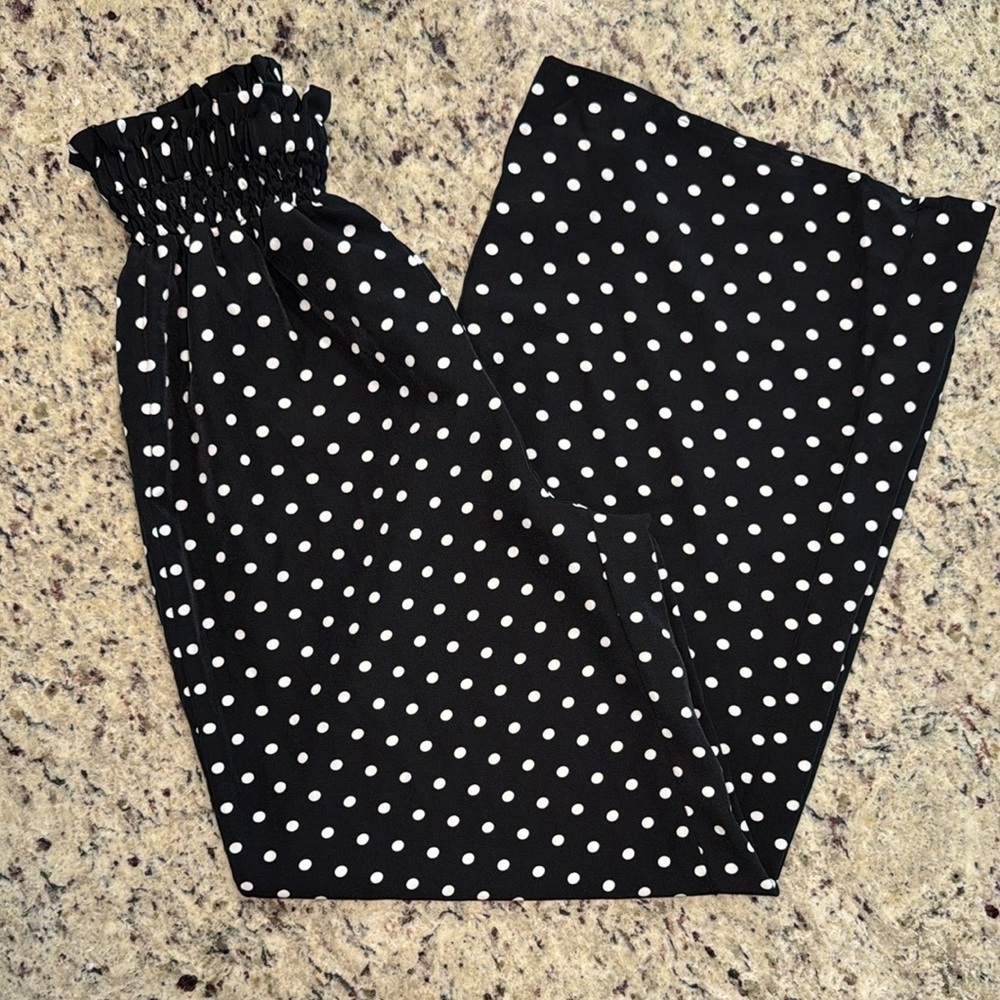 SHEIN Black and White Wide Leg Polka Dot Jumpsuit